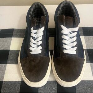 Vans Old Skool Suede Shoe Pig Suede Plaid Brown/Navy Women 6.5 US